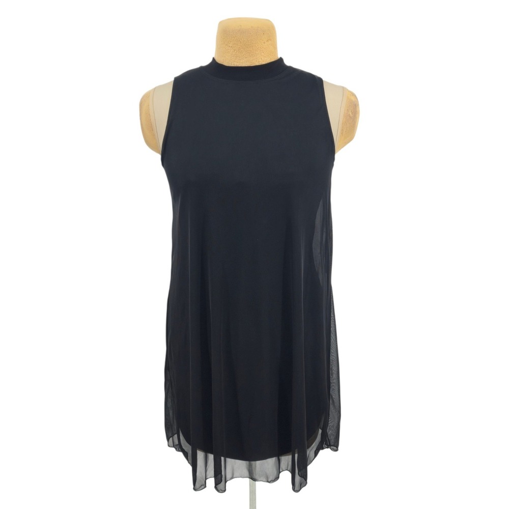 Annalee + Hope Tunic Top Dress Women M Black Sheer Overlay Split Back Layered